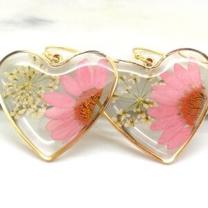 Heart Shaped Pressed Flower Earrings